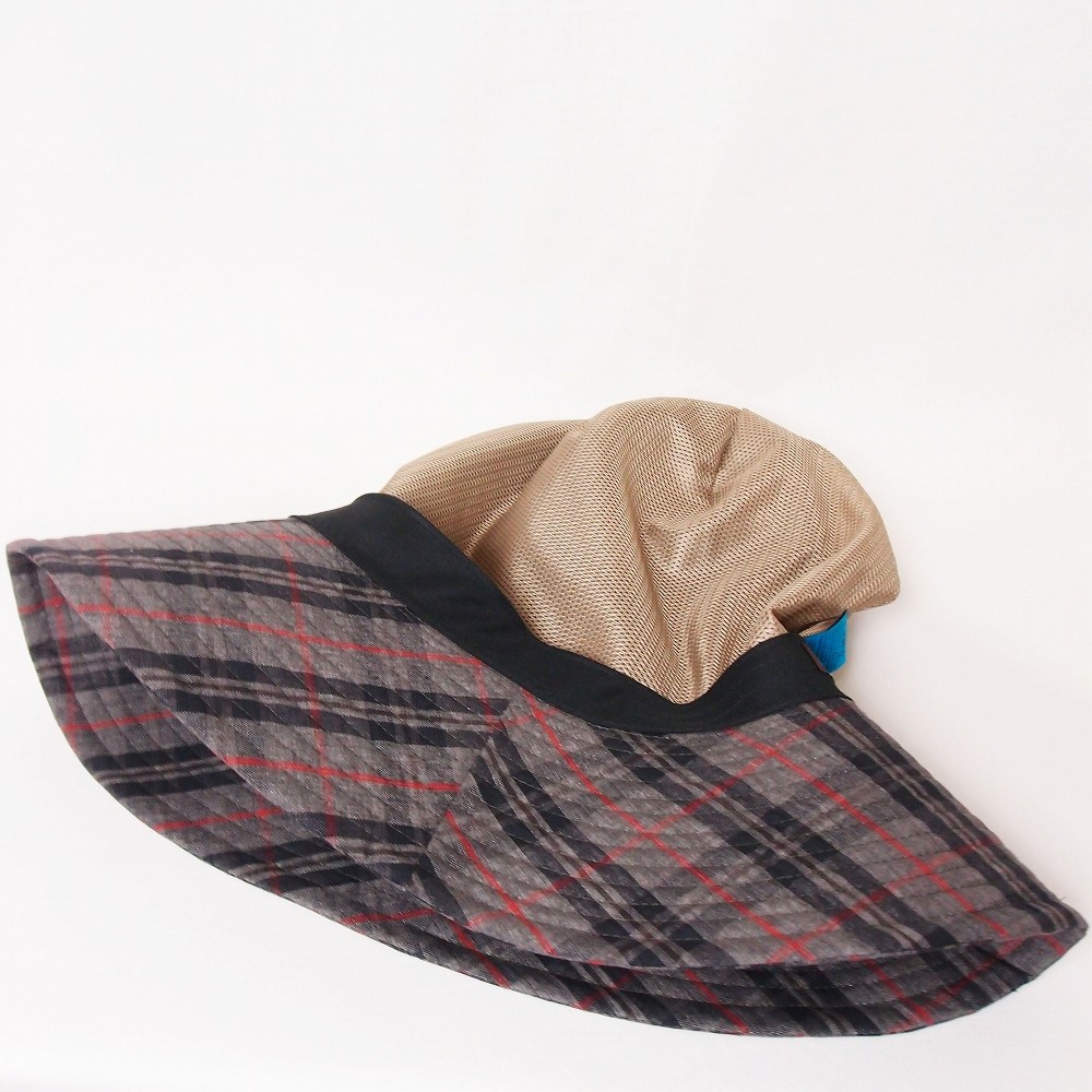 ピッコロオクトハット・リネン・チェック/フリーサイズ UV たためる帽子 風に飛ばない帽子