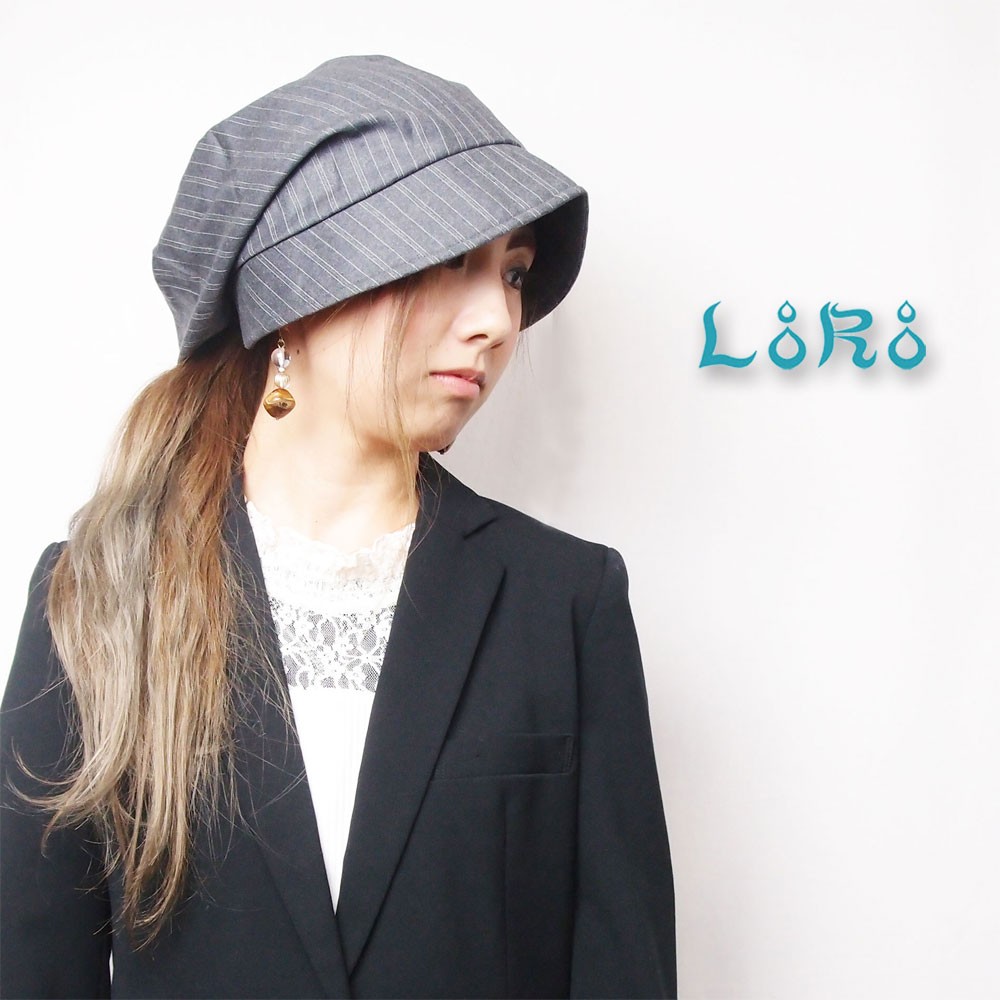 ピッコロジャケット・ストライプ/フリーサイズ　グレー　UV　たためる帽子　風に飛ばない帽子