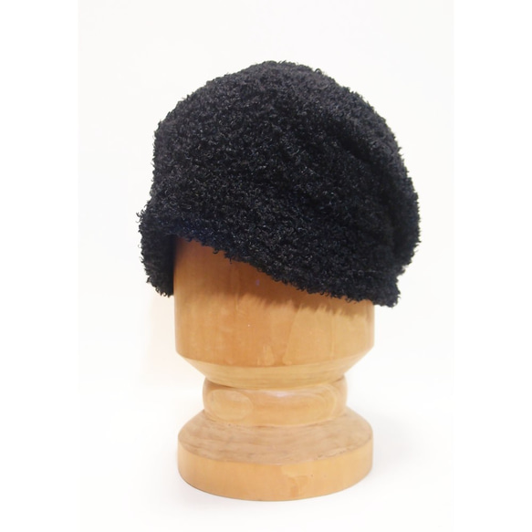 ピッコロ・モヘア/Sサイズ　ブラック　モヘア　モコモコ　キャスケット　秋冬　たためる帽子　風に飛ばない帽子　UV対策 3枚目の画像