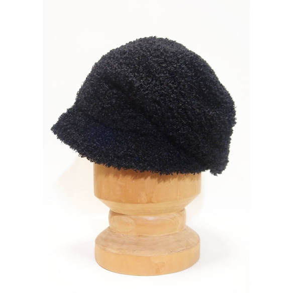 ピッコロ・モヘア/Sサイズ　ブラック　モヘア　モコモコ　キャスケット　秋冬　たためる帽子　風に飛ばない帽子　UV対策 4枚目の画像
