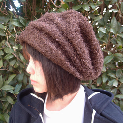 【SALE】ピッコロ・モヘア/Sサイズ　ブラウン　モヘア　キャスケット　秋冬　たためる帽子　風に飛ばない帽子　UV対策 2枚目の画像
