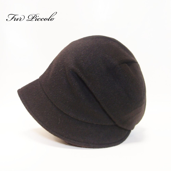 【SALE】ピッコロ・ファー/Mサイズ　ブラウン　ファー　キャスケット　秋冬　たためる帽子　風に飛ばない帽子　UV対策 2枚目の画像