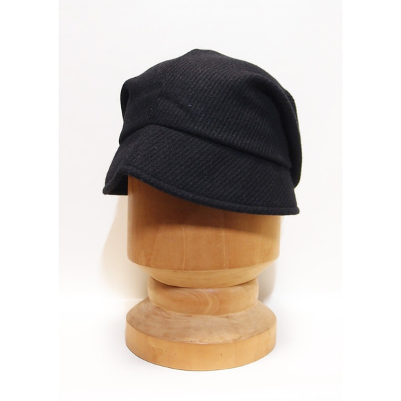 【SALE】ピッコロ・ウールリブ/Sサイズ　ブラック　ウール　キャスケット　たためる帽子　風に飛ばない帽子　UV対策 3枚目の画像