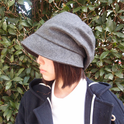【SALE】ピッコロ・アッシュクウール/Sサイズ　ライトグレー　ウール　キャスケット　秋冬　たためる帽子　UV対策 1枚目の画像