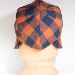 ピッコロ・ブロックチェック・オレンジ/フリーサイズ　ウール　UV　たためる帽子　風に飛ばない帽子 7枚目の画像