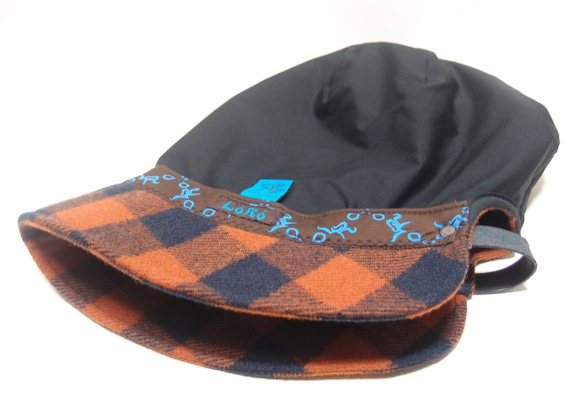 ピッコロ・ブロックチェック・オレンジ/フリーサイズ　ウール　UV　たためる帽子　風に飛ばない帽子 8枚目の画像