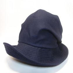 ピッコロオクトハット・ウール/フリーサイズ　ネイビー ウール　UV　たためる帽子　風に飛ばない帽子 4枚目の画像