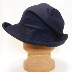 ピッコロオクトハット・ウール/フリーサイズ　ネイビー ウール　UV　たためる帽子　風に飛ばない帽子 6枚目の画像