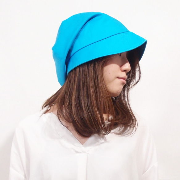ピッコロ・コットン/S・Mサイズ　ブルー　UV　たためる帽子　風に飛ばない帽子 4枚目の画像