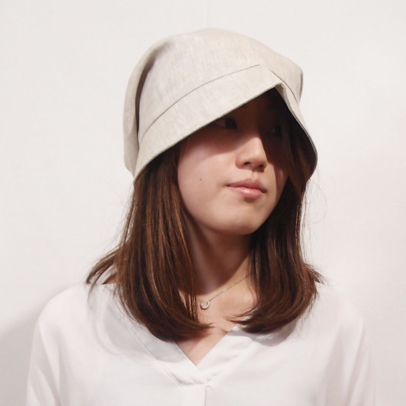 ピッコロ・リネン/Sサイズ　オフホワイト　UV　たためる帽子　風に飛ばない帽子 3枚目の画像
