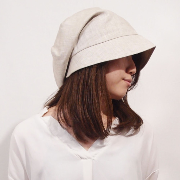 ピッコロ・リネン/Sサイズ　オフホワイト　UV　たためる帽子　風に飛ばない帽子 4枚目の画像