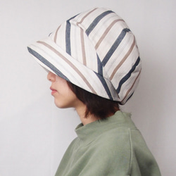 ピッコロ・ランダムストライプ/M,Lサイズ　ホワイト　UV　たためる帽子　風に飛ばない帽子 4枚目の画像