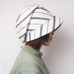 ピッコロ・ランダムストライプ/M,Lサイズ　ホワイト　UV　たためる帽子　風に飛ばない帽子 5枚目の画像