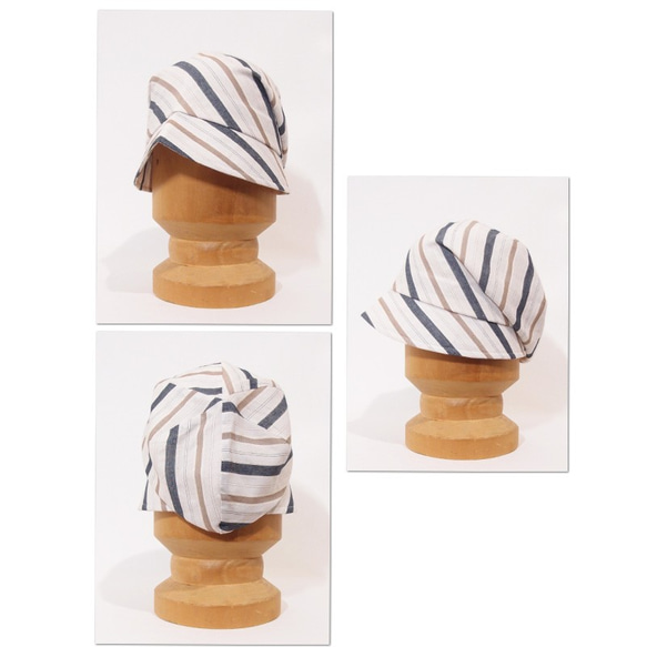 ピッコロ・ランダムストライプ/M,Lサイズ　ホワイト　UV　たためる帽子　風に飛ばない帽子 7枚目の画像