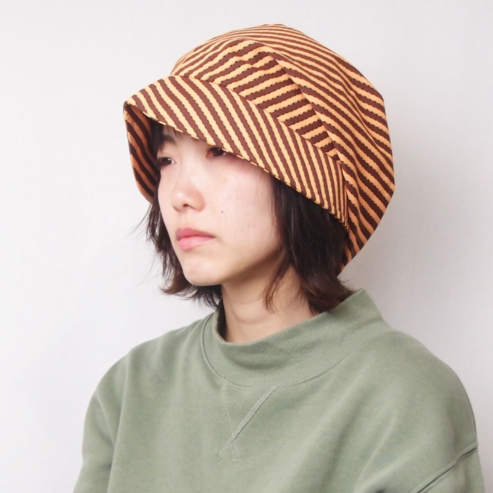 ピッコロ・ストライプ/Mサイズ　オレンジ　UV　たためる帽子　風に飛ばない帽子