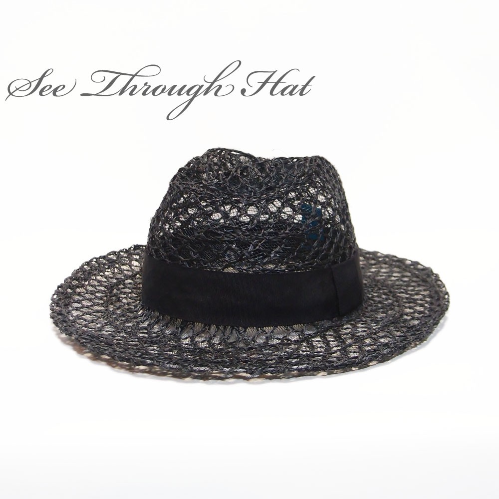 中折れスカシビンテージハット/ワンサイズ ブラック 一点物感満載のヴィンテージ風天然素材ハット！