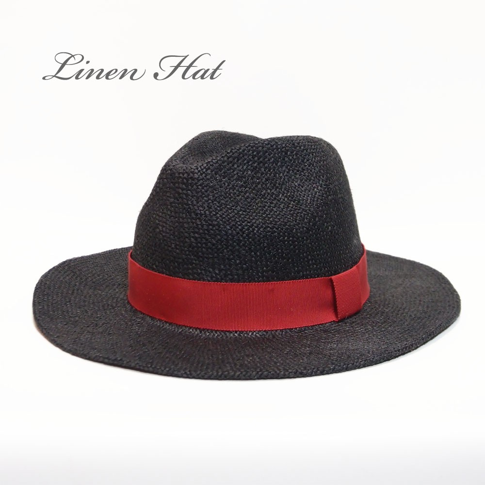 麻・中折れハット/ワンサイズ ブラック ツバ広ハット初心者にオススメな夏用ハット！