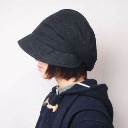 ピッコロ・フェルトウール/フリーサイズ ブラック キャスケット 秋冬 たためる帽子 風に飛ばない帽子 UV対策 3枚目の画像