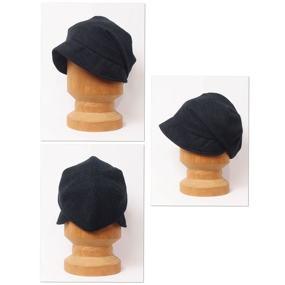 ピッコロ・フェルトウール/フリーサイズ ブラック キャスケット 秋冬 たためる帽子 風に飛ばない帽子 UV対策 6枚目の画像
