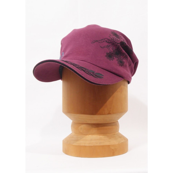 【SALE】ワークピッコロ・ロゴ/S・Mサイズ パープル キャスケット たためる帽子 風に飛ばない帽子 UV対策 5枚目の画像