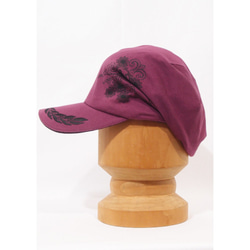 【SALE】ワークピッコロ・ロゴ/S・Mサイズ パープル キャスケット たためる帽子 風に飛ばない帽子 UV対策 6枚目の画像