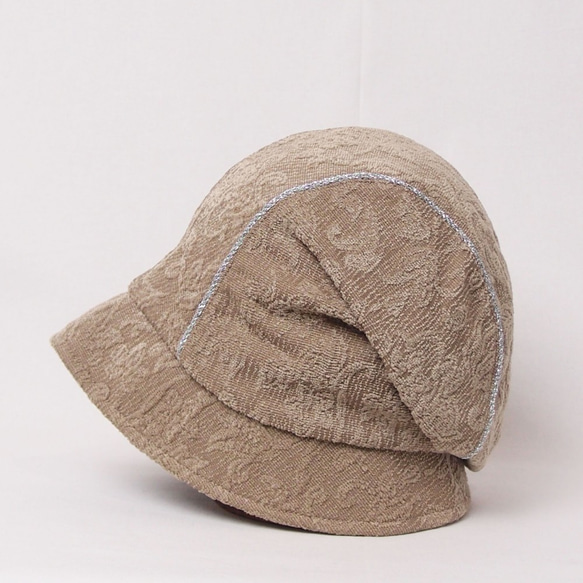 ピッコロ・パイル・ジャガード/Lサイズ ベージュ キャスケット たためる帽子 風に飛ばない帽子 UV対策 5枚目の画像