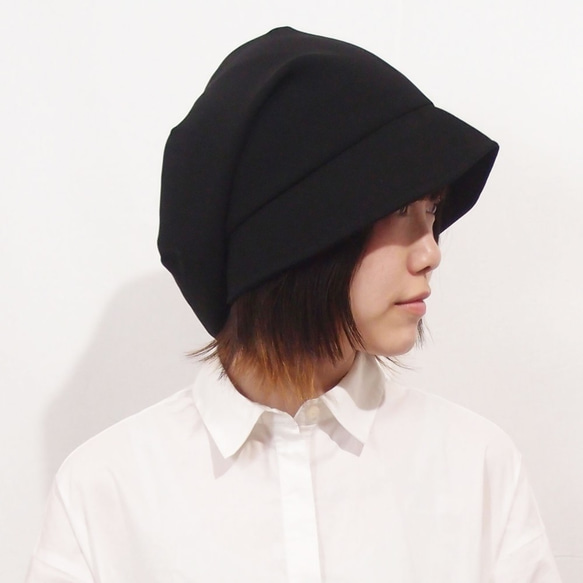 ピッコロ・極薄/Sサイズ ブラック キャスケット たためる帽子 風に飛ばない帽子 UV対策 4枚目の画像