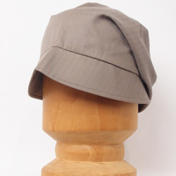 ピッコロ・ライトストライプ/S,Mサイズ グレーベージュ キャスケット たためる帽子 風に飛ばない帽子 UV対策 6枚目の画像