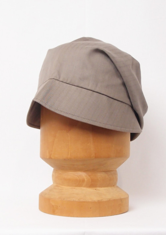 ピッコロ・ライトストライプ/S,Mサイズ グレーベージュ キャスケット たためる帽子 風に飛ばない帽子 UV対策 6枚目の画像