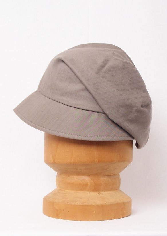 ピッコロ・ライトストライプ/S,Mサイズ グレーベージュ キャスケット たためる帽子 風に飛ばない帽子 UV対策 7枚目の画像