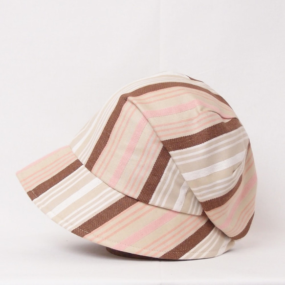 【SALE】ピッコロ・ワイド・ストライプ/Sサイズ ベージュ キャスケット たためる帽子 風に飛ばない帽子 UV対策 5枚目の画像
