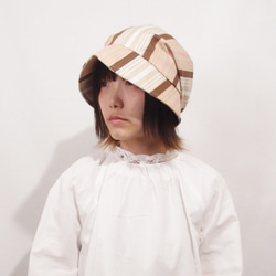 【SALE】ピッコロ・ワイド・ストライプ/Sサイズ ベージュ キャスケット たためる帽子 風に飛ばない帽子 UV対策 2枚目の画像
