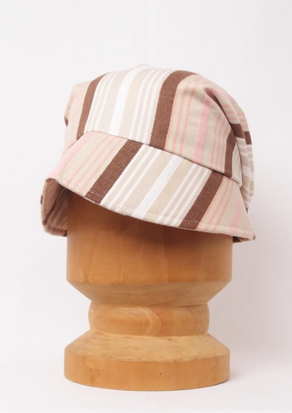 【SALE】ピッコロ・ワイド・ストライプ/Sサイズ ベージュ キャスケット たためる帽子 風に飛ばない帽子 UV対策 6枚目の画像