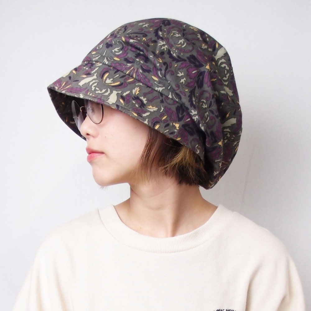 ピッコロ・エスニック/S,Mサイズ チャコールグレー キャスケット たためる帽子 風に飛ばない帽子 UV対策