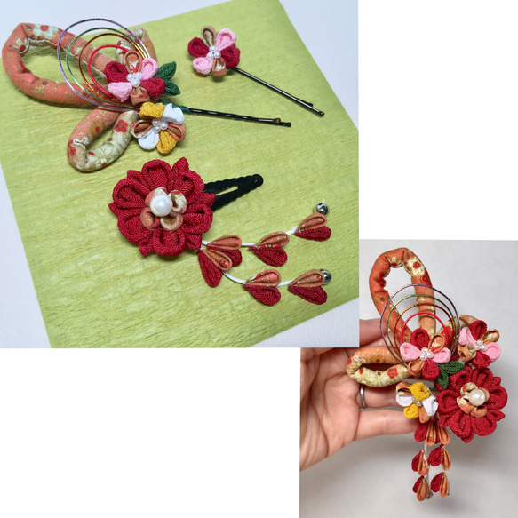 つまみ細工髪飾りnaaa 🌸つまみ細工🌸七五三髪飾りセットつまみました。 - YouTube