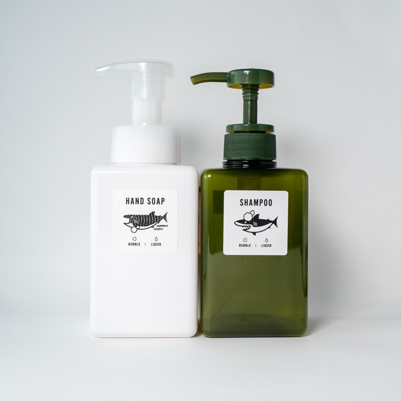 【Creema限定】サメボトルステッカー・ラベル／シャンプー・ハンドソープ／無印 シンプル おしゃれ 1枚目の画像