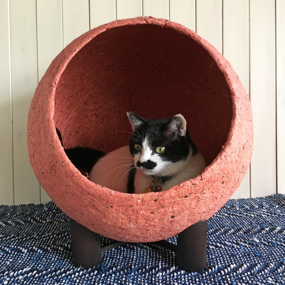 和紙でできた猫ハウス　Bunchito (ブンチート）　ターコイズグリーン 3枚目の画像