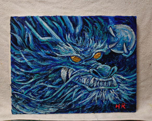 油絵 絵画 (青龍) 油絵 青い龍 絵画 HR 通販 10103454｜Creema(クリーマ)