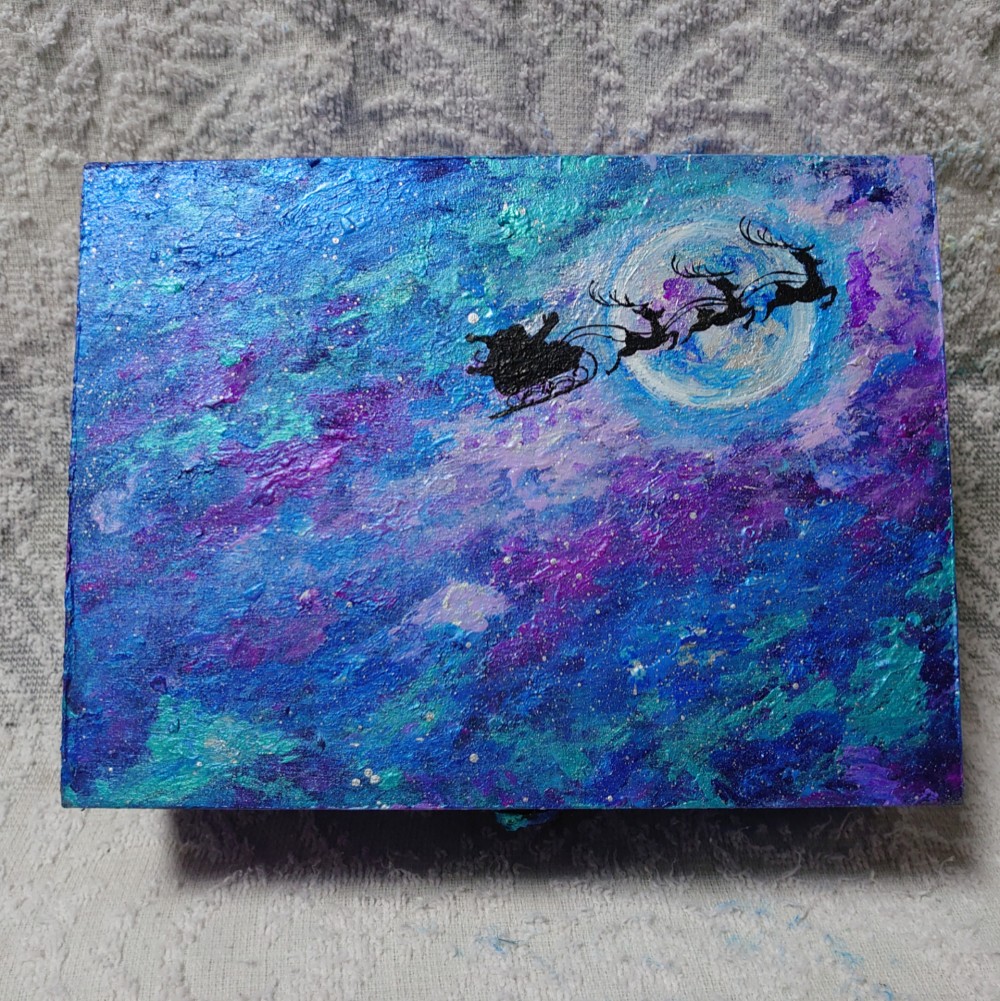 人気デザイナー 絵画 油絵 月のクリスマスボックス 絵画