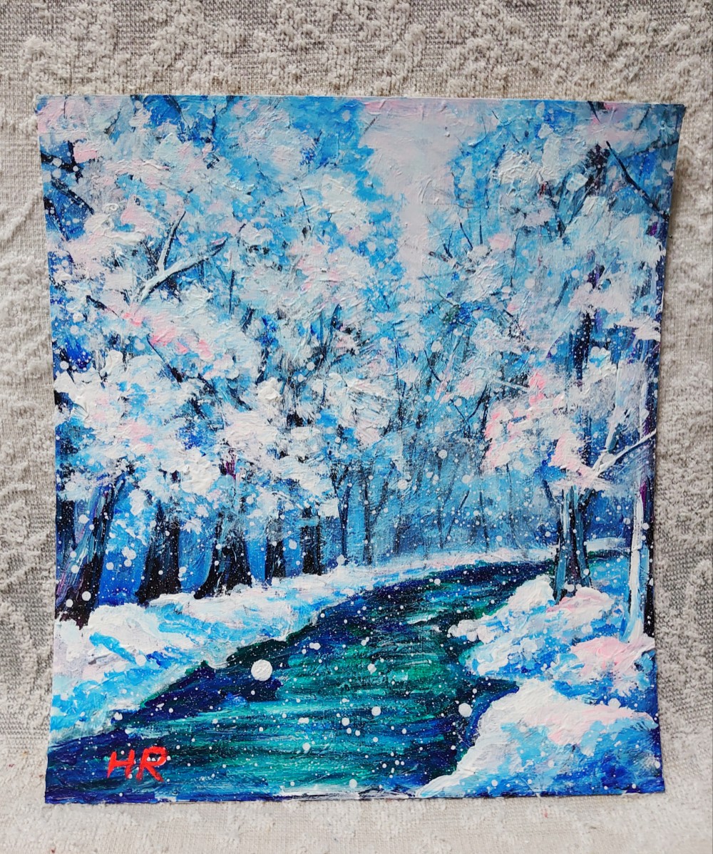 油絵 雪の川 絵画 HR 通販 10754217｜Creema(クリーマ)