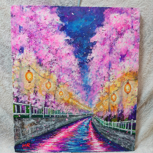 油絵 横河川の夜桜 絵画 ＨＲ 通販｜Creema(クリーマ)