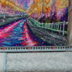 油絵 横河川の夜桜 2枚目の画像