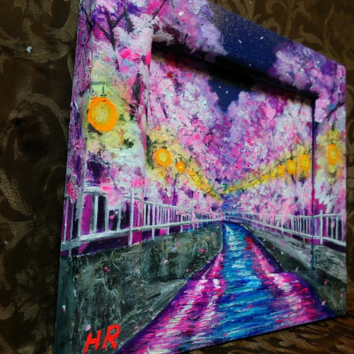 油絵 夜桜 絵画 HR 通販 11132641|Creema(クリーマ) 油絵 夜桜 絵画 HR 通販 11132641|Creema(クリーマ)