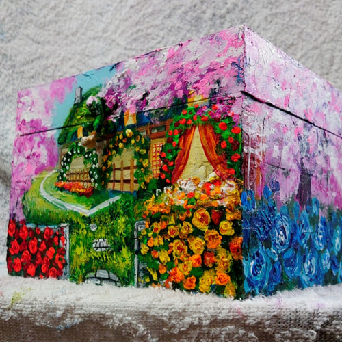 油絵 絵画 春の桜ボックス 油絵 絵画 春の桜ボックス