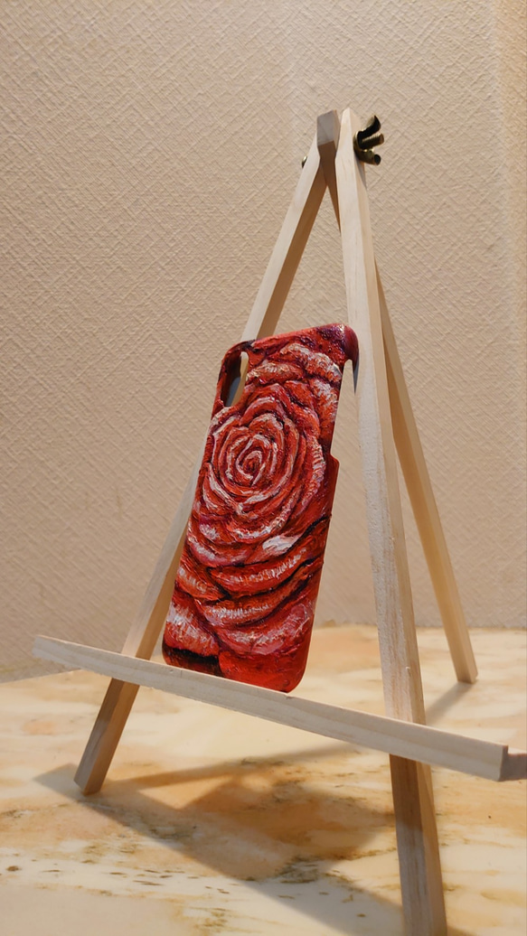 油絵 手作りスマホケース【赤い薔薇】iPhoneX/XS 2枚目の画像