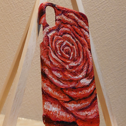 油絵 手作りスマホケース【赤い薔薇】iPhoneX/XS 3枚目の画像