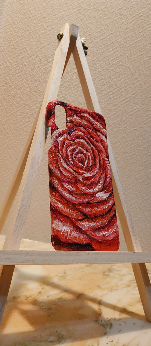 油絵 手作りスマホケース【赤い薔薇】iPhoneX/XS 3枚目の画像
