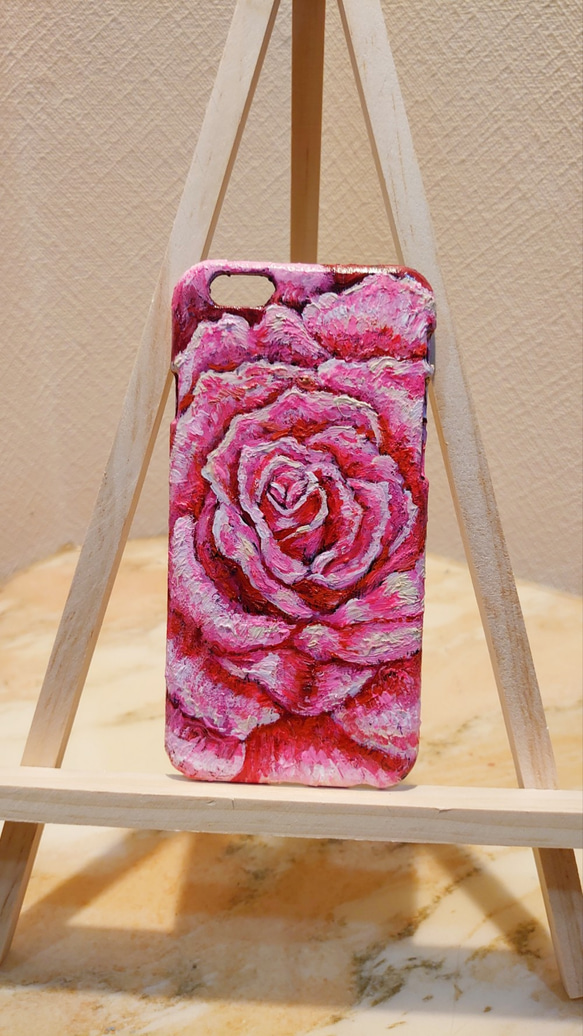 油絵 手作りスマホケース【ピンク薔薇】iPhone6 1枚目の画像