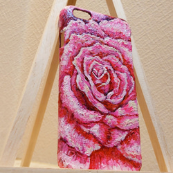 油絵 手作りスマホケース【ピンク薔薇】iPhone6 2枚目の画像