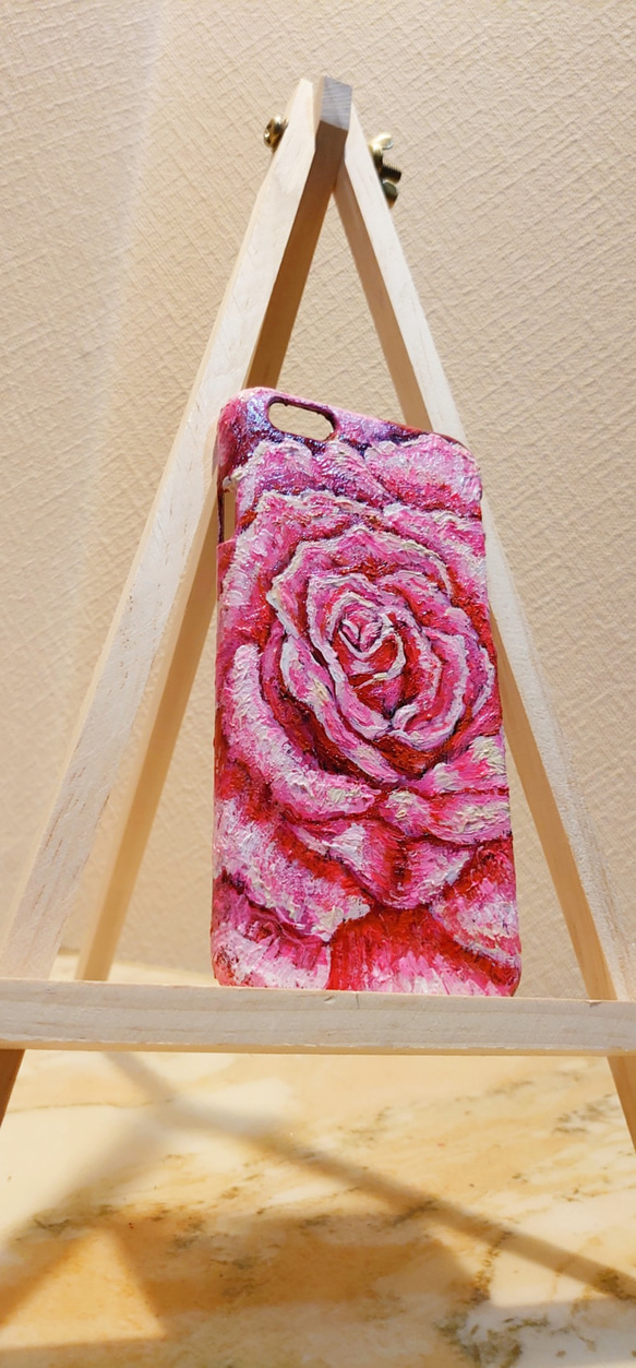 油絵 手作りスマホケース【ピンク薔薇】iPhone6 2枚目の画像